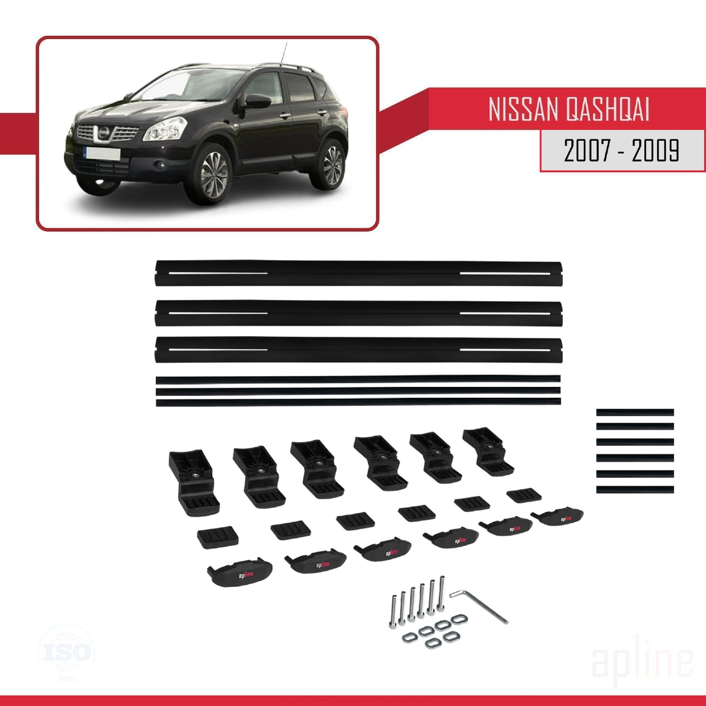 Compatible avec Nissan Qashqai (J10) Pre-Facelift 2007-2009 BASIC Model Barres de Toit Railing Porte-Bagages de Voiture Noir Aluminium 3 Barres