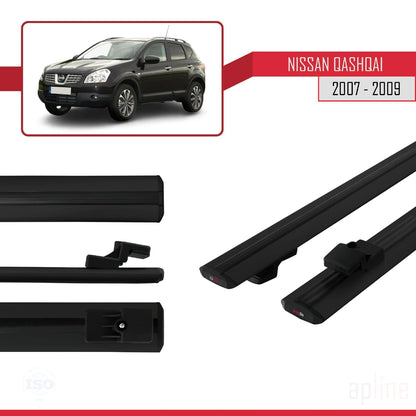 Compatible avec Nissan Qashqai (J10) Pre-Facelift 2007-2009 BASIC Model Barres de Toit Railing Porte-Bagages de Voiture Noir Aluminium 2 Barres