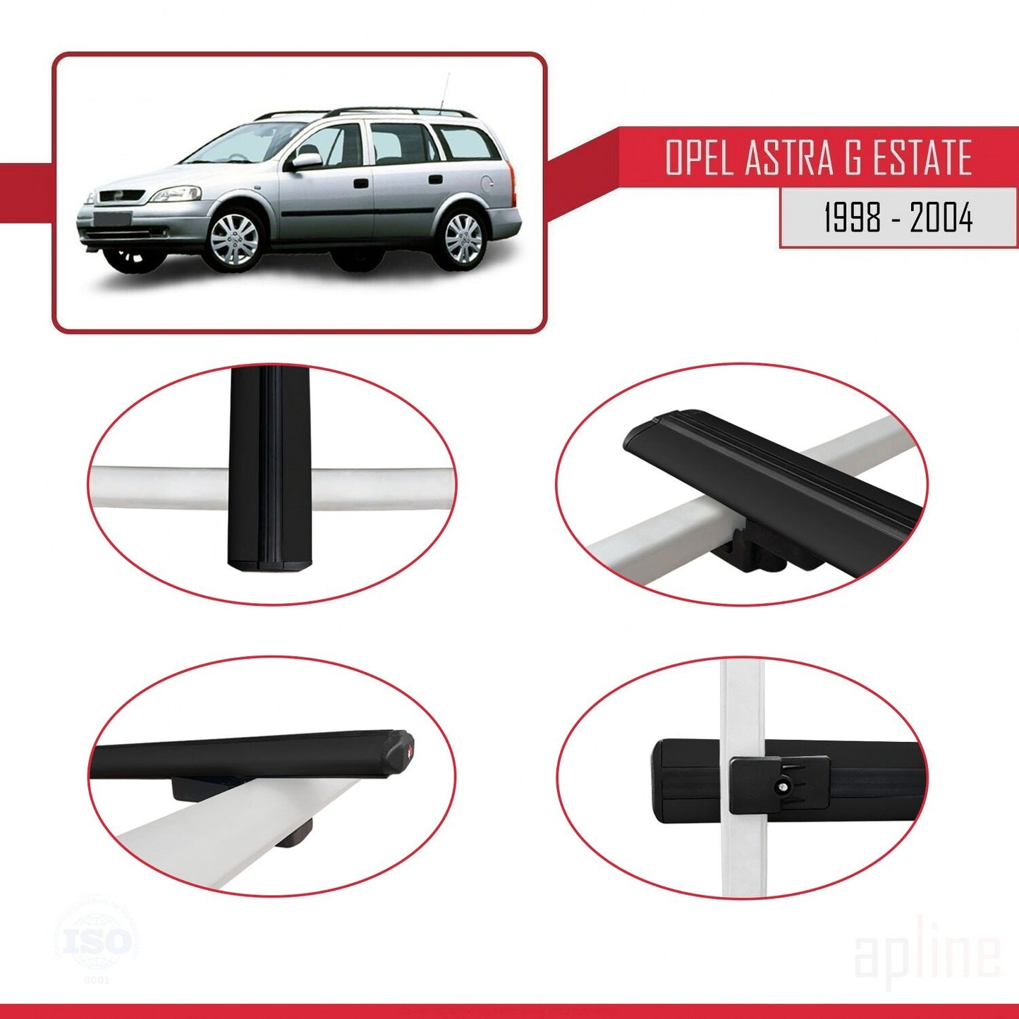 Compatible avec Opel Astra G (T98) Break 1998-2004 BASIC Model Barres de Toit Railing Porte-Bagages de Voiture Noir Aluminium 2 Barres