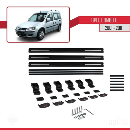 Compatible avec Opel Combo C 2001-2011 BASIC Model Barres de Toit Railing Porte-Bagages de Voiture Noir Aluminium 3 Barres