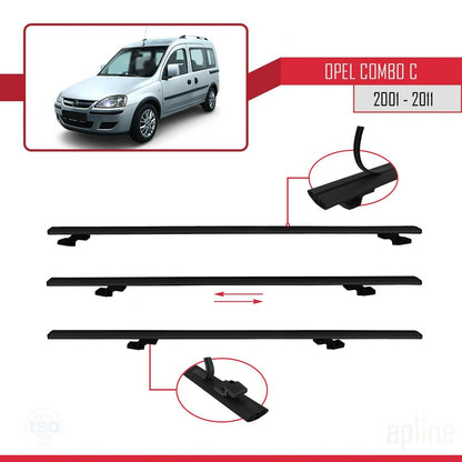 Compatible avec Opel Combo C 2001-2011 BASIC Model Barres de Toit Railing Porte-Bagages de Voiture Noir Aluminium 3 Barres