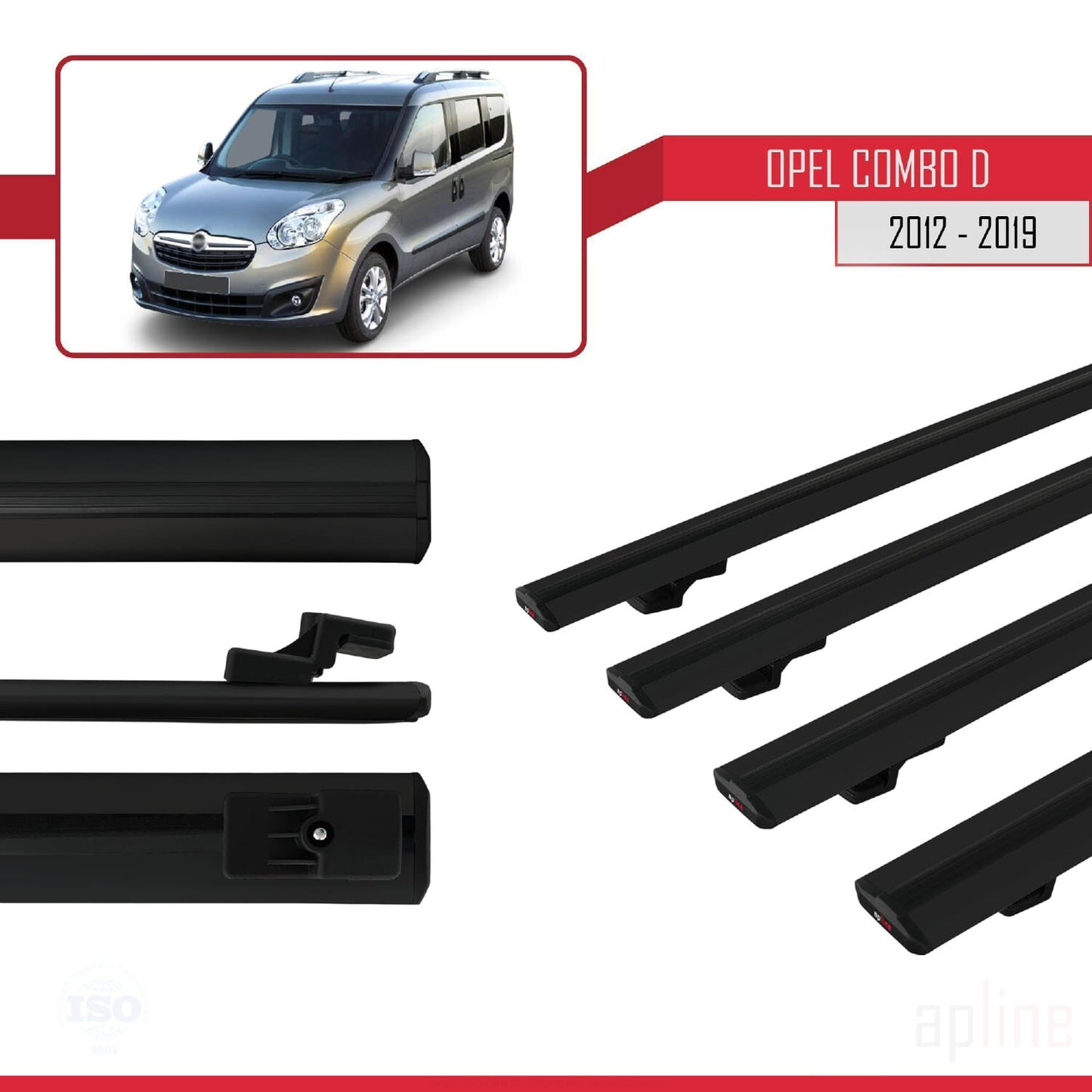 Compatible avec Opel Combo D 2012-2018 BASIC Model Barres de Toit Railing Porte-Bagages de Voiture Noir Aluminium 4 Barres