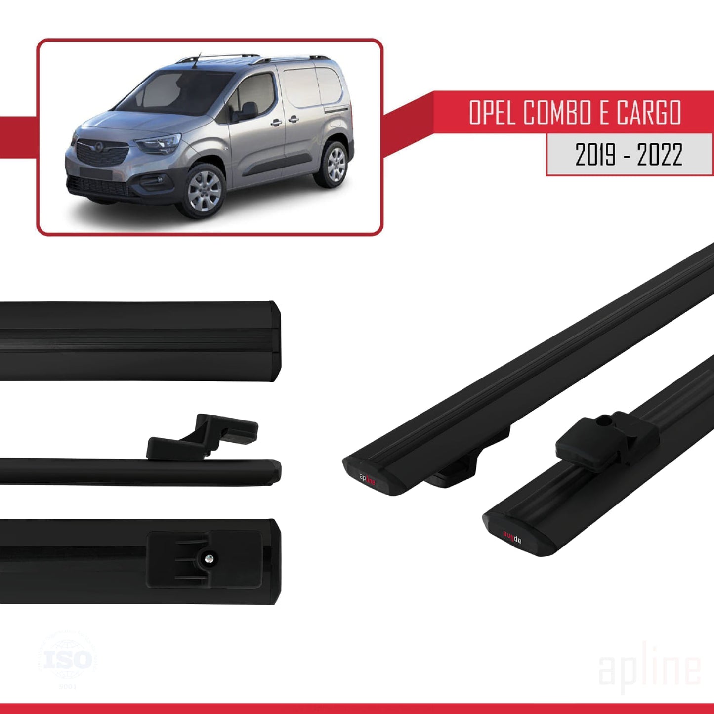 Compatible avec Opel Combo E Cargo 2019-2022 BASIC Model Barres de Toit Railing Porte-Bagages de Voiture Noir Aluminium 2 Barres