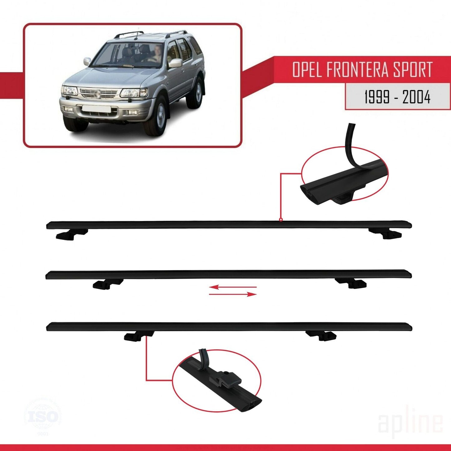 Compatible avec Opel Frontera Sport 2 1999-2004 BASIC Model Barres de Toit Railing Porte-Bagages de Voiture Noir Aluminium 3 Barres