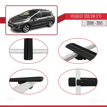 Compatible with Peugeot 308 (T7) SW 2008-2013 BASIC Model Car Roof Rack Cross Bar Black Aluminium 2 Bars