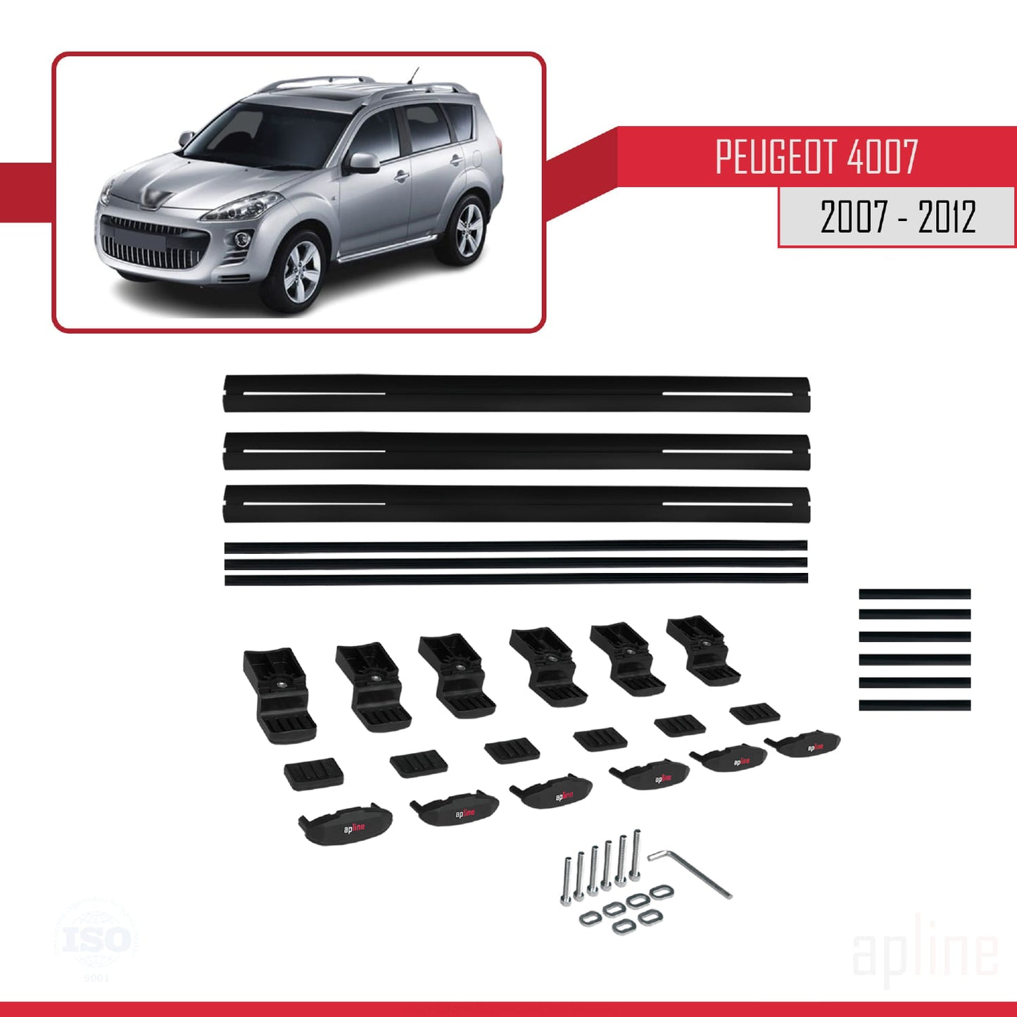 Compatible with Peugeot 4007 2007-2012 BASIC Model Car Roof Rack Cross Bar Black Aluminium 3 Bars