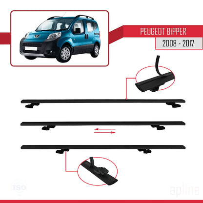 Compatible with Peugeot Bipper 2008-2017 BASIC Model Car Roof Rack Cross Bar Black Aluminium 2 Bars