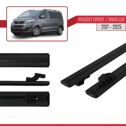 Compatible avec Peugeot Expert 3 Traveller 2017-2025 BASIC Model Barres de Toit Railing Porte-Bagages de Voiture Noir Aluminium 2 Barres