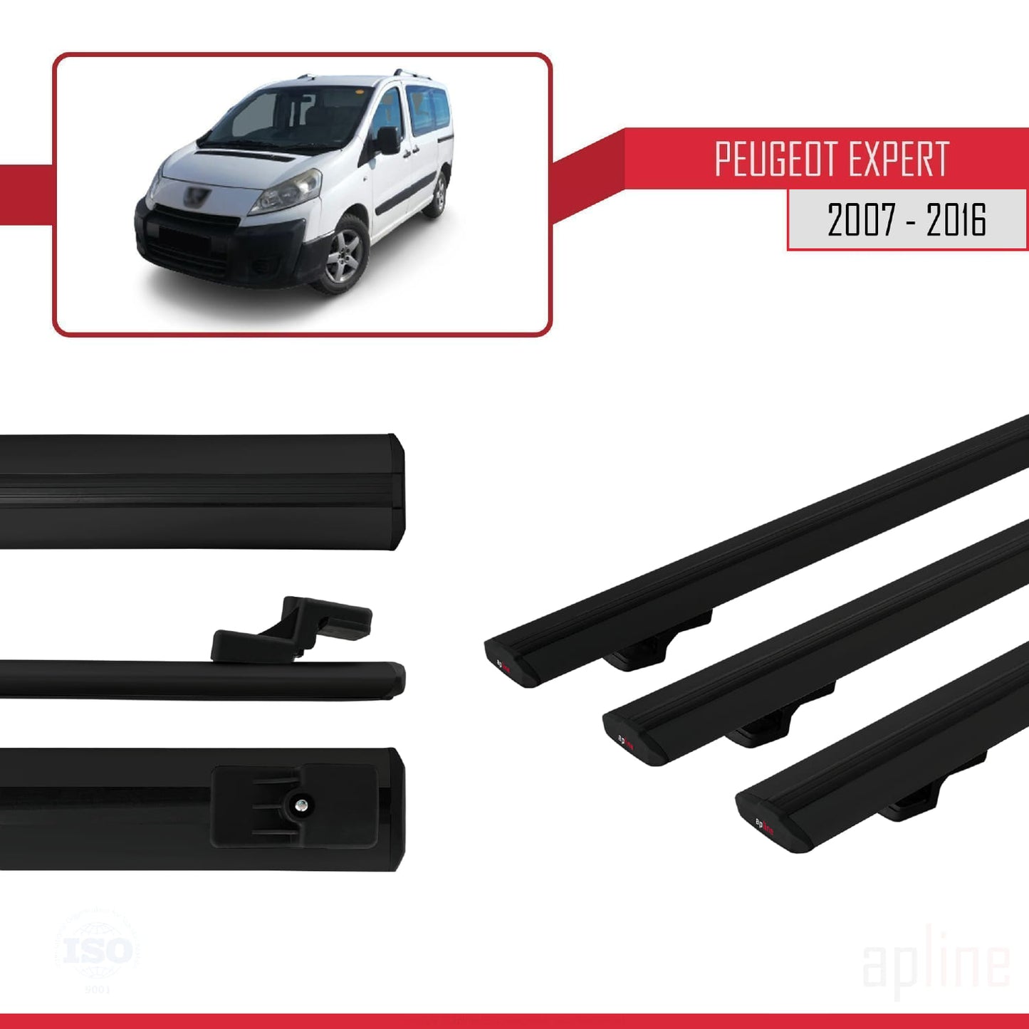 Compatible with Peugeot Expert 2 2007-2016 BASIC Model Car Roof Rack Cross Bar Black Aluminium 3 Bars