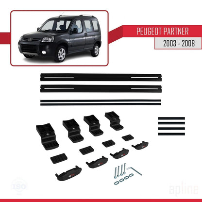 Compatible avec Peugeot Partner Post-Facelift 2003-2008 BASIC Model Barres de Toit Railing Porte-Bagages de Voiture Noir Aluminium 2 Barres