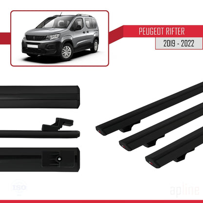 Compatible avec Peugeot Rifter 2019-2022 BASIC Model Barres de Toit Railing Porte-Bagages de Voiture Noir Aluminium 3 Barres
