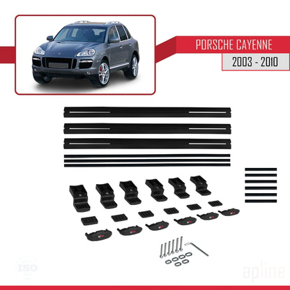 Compatible avec Porsche Cayenne (9PA) 2003-2010 BASIC Model Barres de Toit Railing Porte-Bagages de Voiture Noir Aluminium 3 Barres