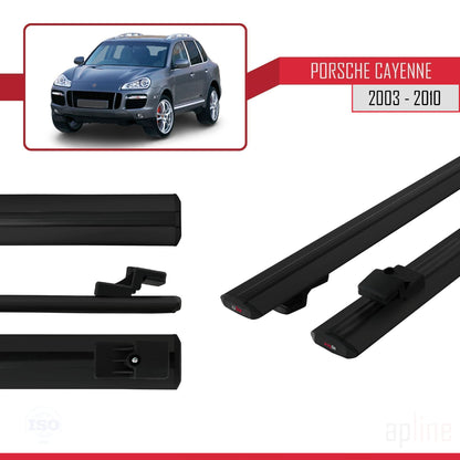 Compatible avec Porsche Cayenne (9PA) 2003-2010 BASIC Model Barres de Toit Railing Porte-Bagages de Voiture Noir Aluminium 2 Barres
