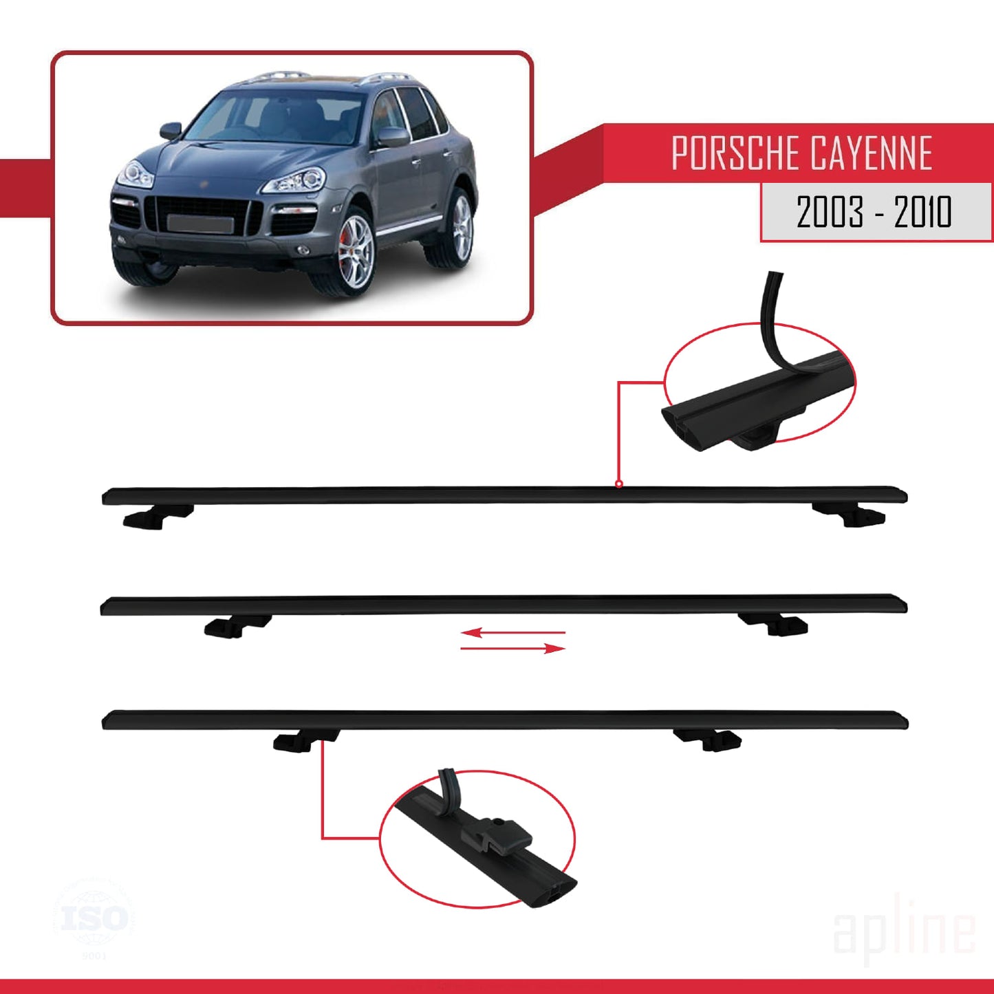Compatible avec Porsche Cayenne (9PA) 2003-2010 BASIC Model Barres de Toit Railing Porte-Bagages de Voiture Noir Aluminium 2 Barres