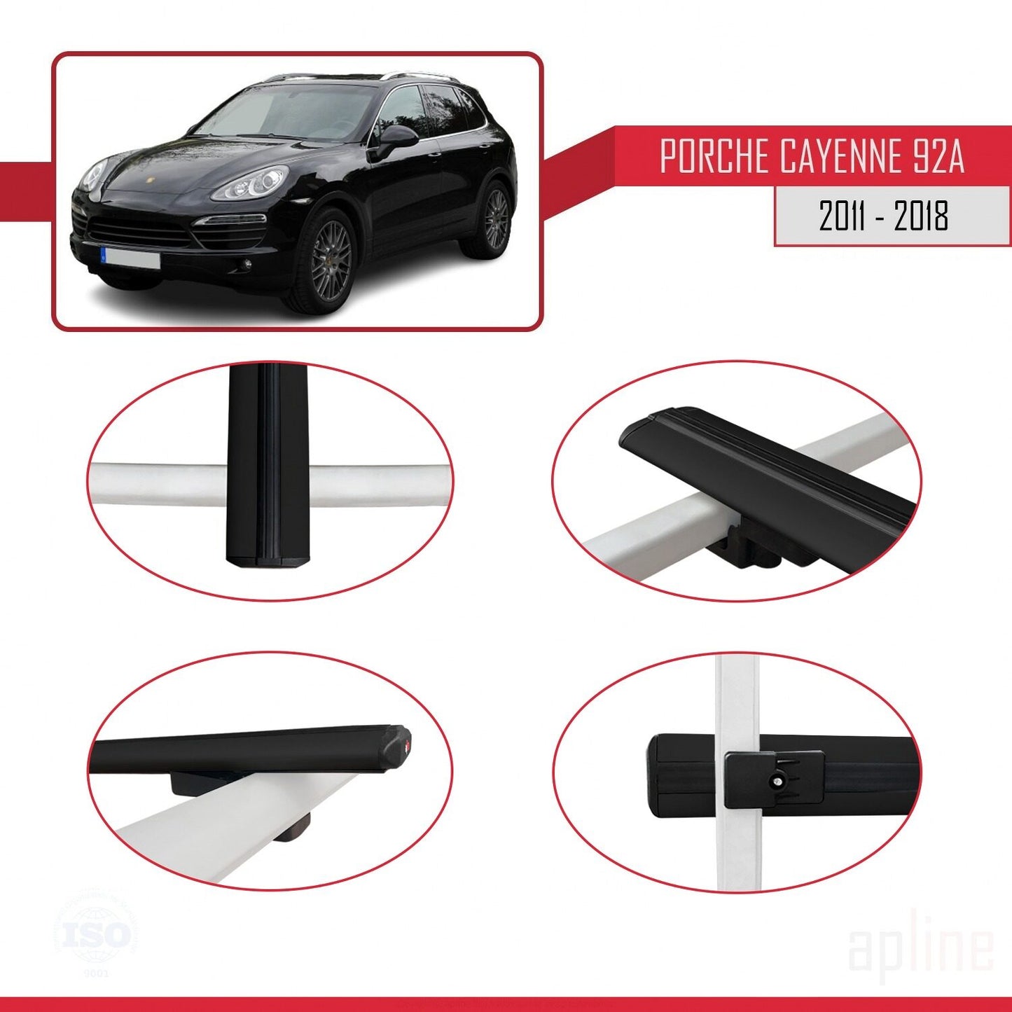 Compatible avec Porsche Cayenne 2 (92A) 2011-2018 BASIC Model Barres de Toit Railing Porte-Bagages de Voiture Noir Aluminium 2 Barres