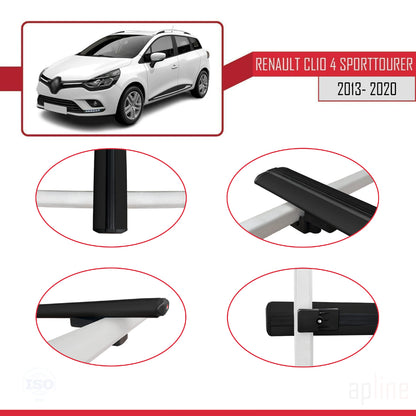 Compatible avec Renault Clio 4 ST 2013-2020 BASIC Model Barres de Toit Railing Porte-Bagages de Voiture Noir Aluminium 3 Barres