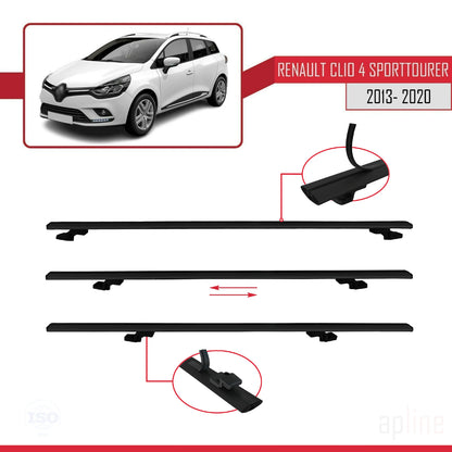 Compatible avec Renault Clio 4 ST 2013-2020 BASIC Model Barres de Toit Railing Porte-Bagages de Voiture Noir Aluminium 3 Barres