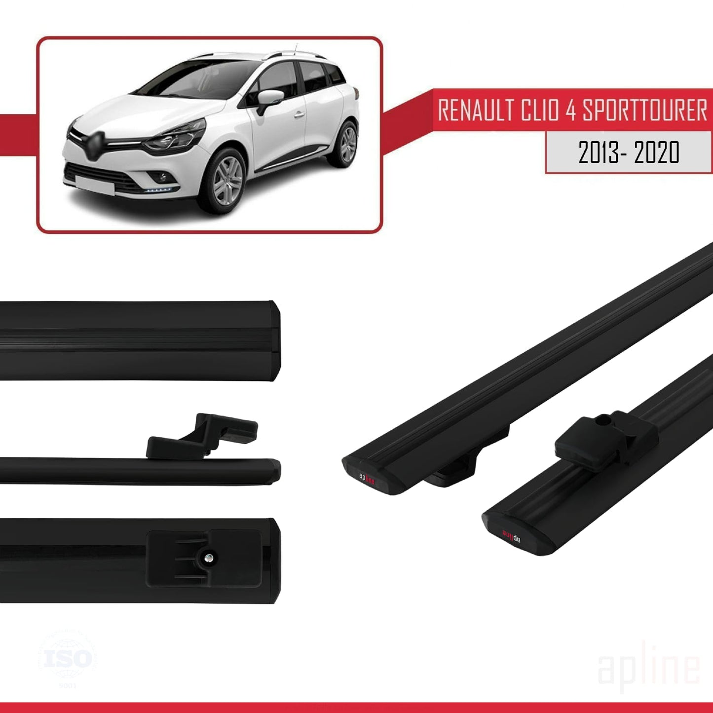 Compatible avec Renault Clio 4 ST 2013-2020 BASIC Model Barres de Toit Railing Porte-Bagages de Voiture Noir Aluminium 2 Barres