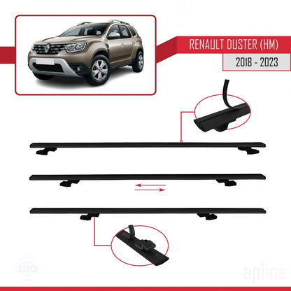 Compatible avec Renault Duster 2 (HM) 2018-2024 BASIC Model Barres de Toit Railing Porte-Bagages de Voiture Noir Aluminium 2 Barres