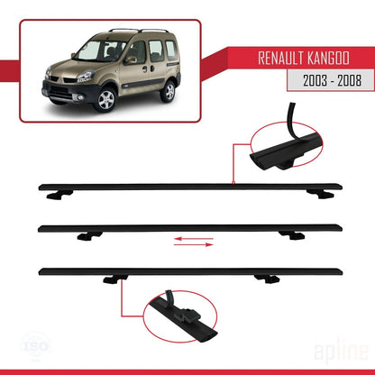 Compatible avec Renault Kangoo (X76) Post-Facelift 2003-2008 BASIC Model Barres de Toit Railing Porte-Bagages de Voiture Noir Aluminium 3 Barres