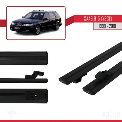 Compatible avec Saab 9-5 (YS3E) Break 1998-2010 BASIC Model Barres de Toit Railing Porte-Bagages de Voiture Noir Aluminium 2 Barres