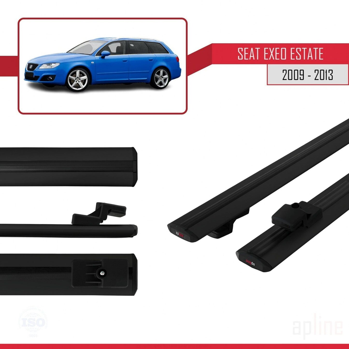 Compatible with Seat Exeo (3R9) ST 2009-2013 BASIC Model Car Roof Rack Cross Bar Black Aluminium 2 Bars
