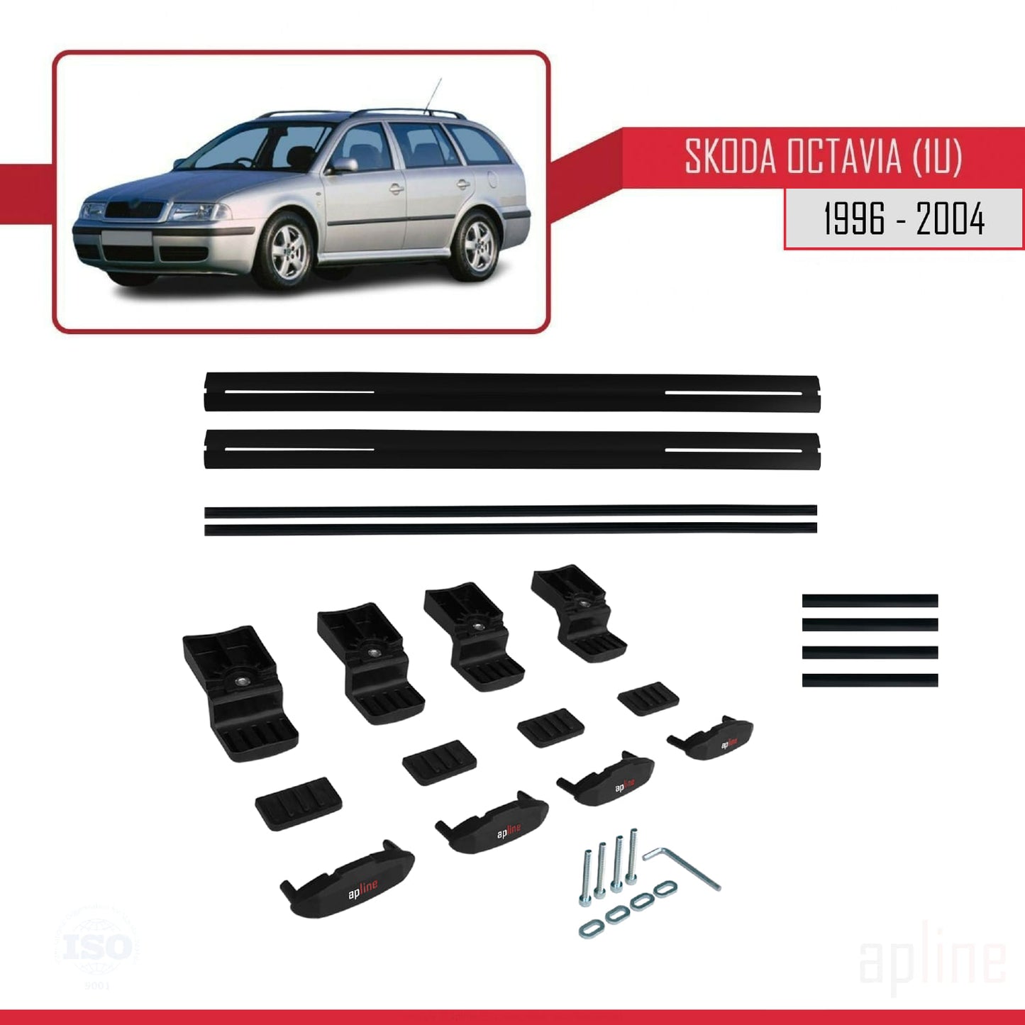 Compatible with Skoda Octavia (1U) 1996-2004 BASIC Model Car Roof Rack Cross Bar Black Aluminium 2 Bars