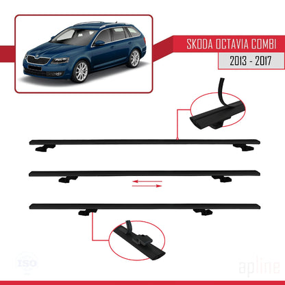 Compatible avec Skoda Octavia 3 (5E) Break Pre-Facelift 2013-2017 BASIC Model Barres de Toit Railing Porte-Bagages de Voiture Noir Aluminium 2 Barres