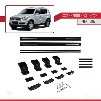 Compatible with Ssangyong Rexton (Y290) 2012-2017 BASIC Model Car Roof Rack Cross Bar Black Aluminium 2 Bars