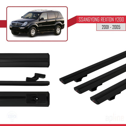 Compatible with Ssangyong Rexton (Y200) 2001-2005 BASIC Model Car Roof Rack Cross Bar Black Aluminium 3 Bars