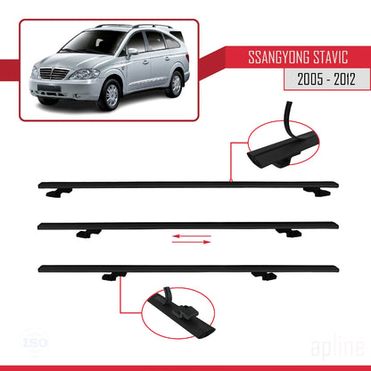 Compatible avec Ssangyong Stavic 2005-2012 BASIC Model Barres de Toit Railing Porte-Bagages de Voiture Noir Aluminium 2 Barres