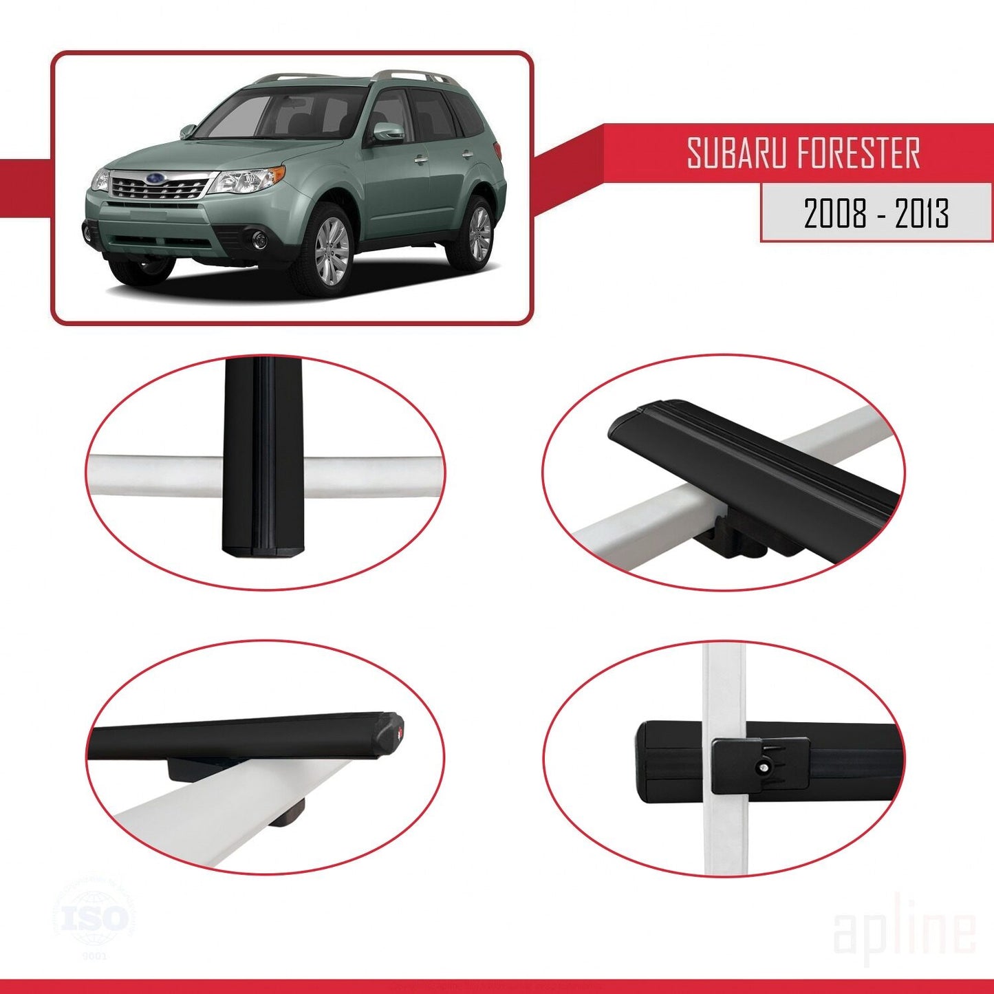 Compatible avec Subaru Forester 3 (SH) 2008-2013 BASIC Model Barres de Toit Railing Porte-Bagages de Voiture Noir Aluminium 3 Barres