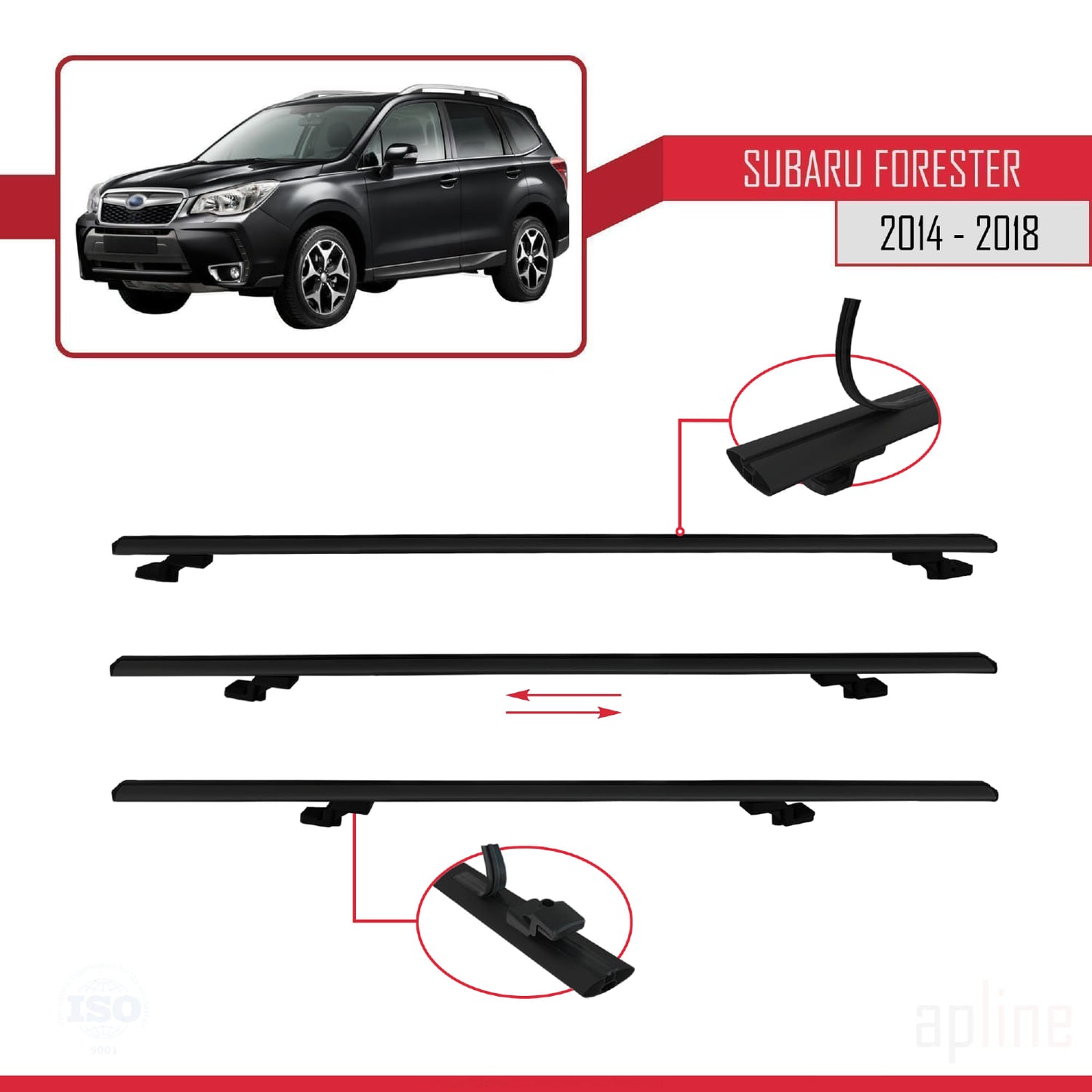Compatible avec Subaru Forester 4 (SJ) 2014-2018 BASIC Model Barres de Toit Railing Porte-Bagages de Voiture Noir Aluminium 3 Barres