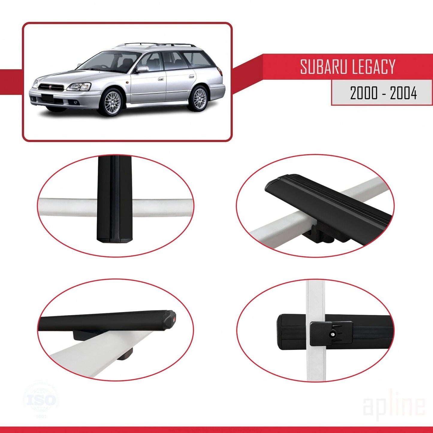 Compatible avec Subaru Legacy 3 (BE) 2000-2004 BASIC Model Barres de Toit Railing Porte-Bagages de Voiture Noir Aluminium 2 Barres