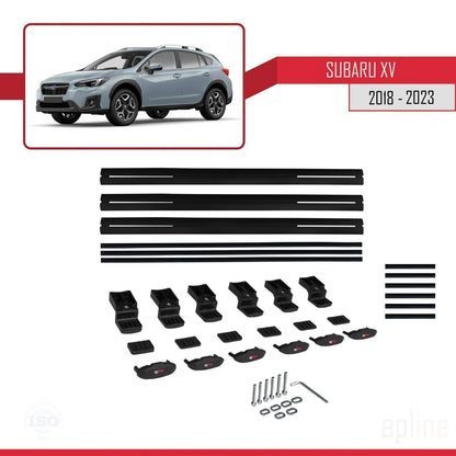 Compatible avec Subaru XV 2 2018-2023 BASIC Model Barres de Toit Railing Porte-Bagages de Voiture Noir Aluminium 3 Barres