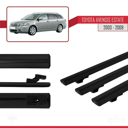 Compatible avec Toyota Avensis Break 2003-2009 BASIC Model Barres de Toit Railing Porte-Bagages de Voiture Noir Aluminium 3 Barres