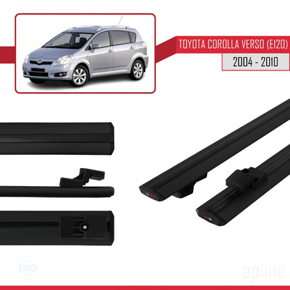 Compatible avec Toyota Corolla Verso 2 (AR10) 2004-2010 BASIC Model Barres de Toit Railing Porte-Bagages de Voiture Noir Aluminium 2 Barres