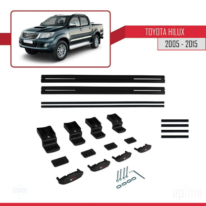 Compatible avec Toyota Hilux 7 (AN30) 2005-2015 BASIC Model Barres de Toit Railing Porte-Bagages de Voiture Noir Aluminium 2 Barres