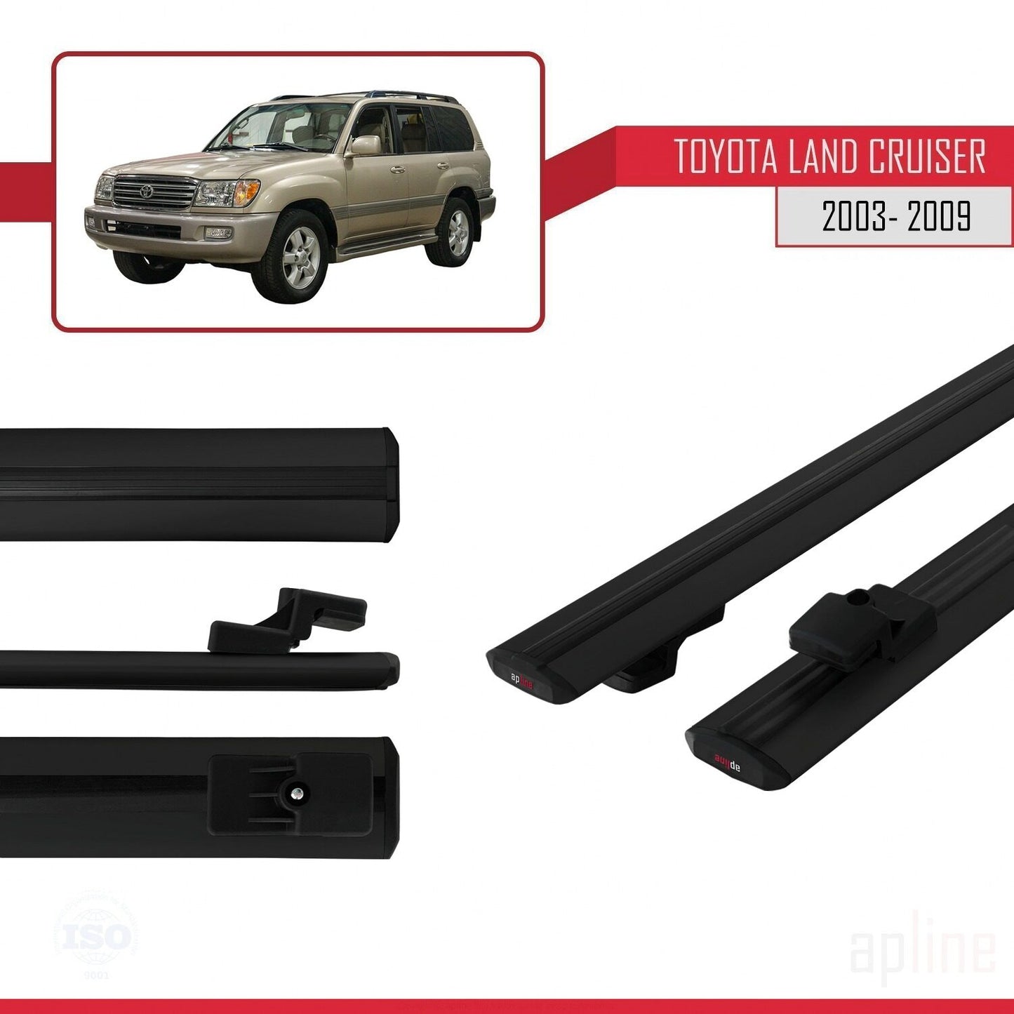 Compatible avec Toyota Land Cruiser (J100) 2003-2007 BASIC Model Barres de Toit Railing Porte-Bagages de Voiture Noir Aluminium 2 Barres