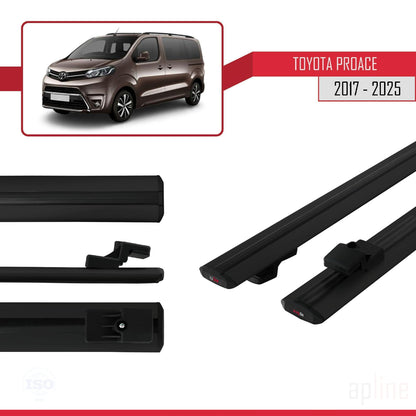 Compatible avec Toyota Proace 2017-2025 BASIC Model Barres de Toit Railing Porte-Bagages de Voiture Noir Aluminium 2 Barres