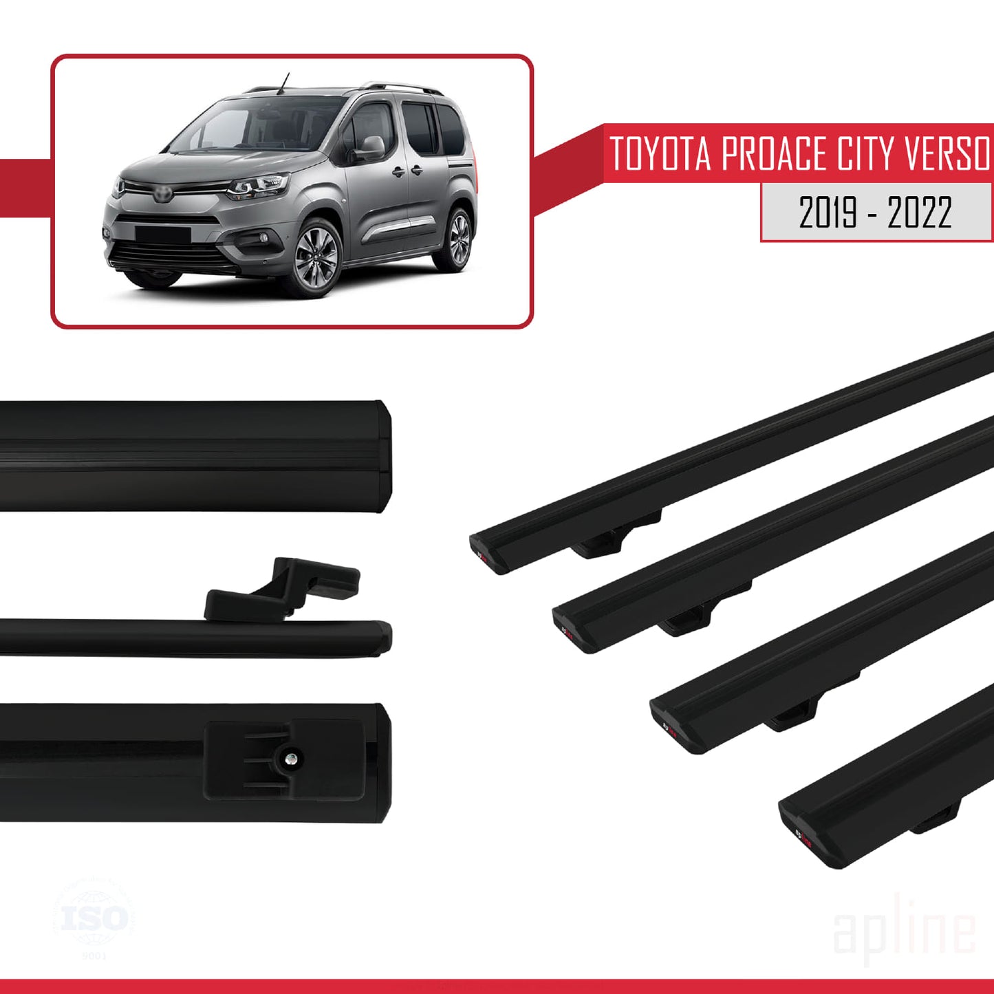 Compatible avec Toyota Proace City Verso 2019-2022 BASIC Model Barres de Toit Railing Porte-Bagages de Voiture Noir Aluminium 4 Barres