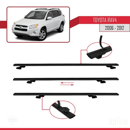 Compatible avec Toyota RAV4 III (XA30) 2006-2012 BASIC Model Barres de Toit Railing Porte-Bagages de Voiture Noir Aluminium 3 Barres