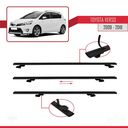 Compatible avec Toyota Verso (AR20) 2009-2018 BASIC Model Barres de Toit Railing Porte-Bagages de Voiture Noir Aluminium 3 Barres