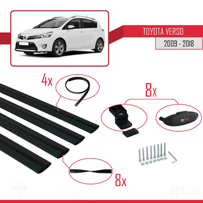 Compatible avec Toyota Verso (AR20) 2009-2018 BASIC Model Barres de Toit Railing Porte-Bagages de Voiture Noir Aluminium 4 Barres