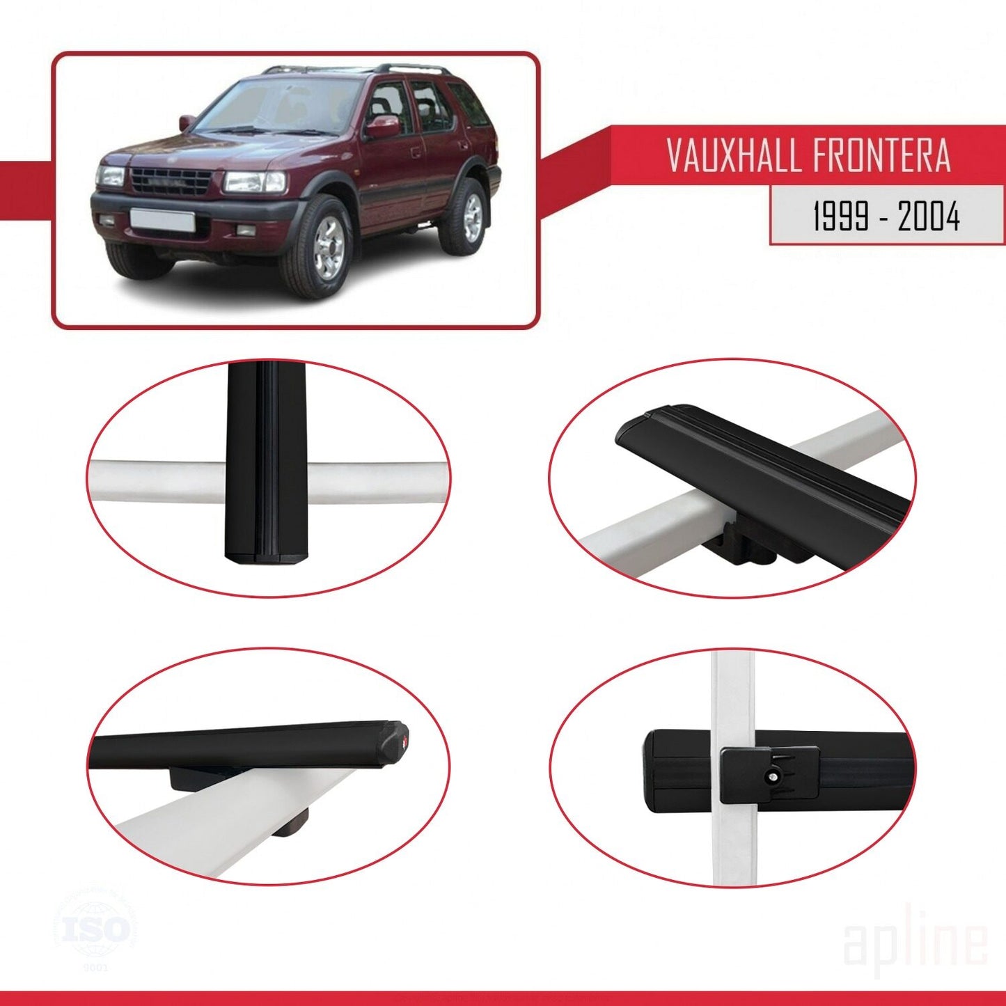 Compatible avec Vauxhall Frontera 2 1999-2004 BASIC Model Barres de Toit Railing Porte-Bagages de Voiture Noir Aluminium 3 Barres