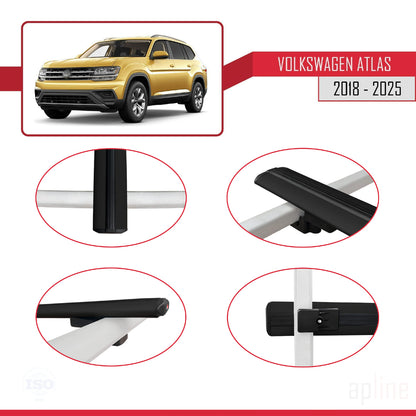 Compatible avec Volkswagen Atlas (CA1) 2018-2025 BASIC Model Barres de Toit Railing Porte-Bagages de Voiture Noir Aluminium 2 Barres