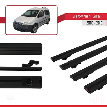 Compatible avec Volkswagen Caddy 3 (2K) 2003-2010 BASIC Model Barres de Toit Railing Porte-Bagages de Voiture Noir Aluminium 4 Barres