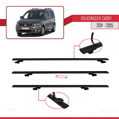 Compatible avec Volkswagen Caddy 3 (2K) 2011-2015 BASIC Model Barres de Toit Railing Porte-Bagages de Voiture Noir Aluminium 2 Barres