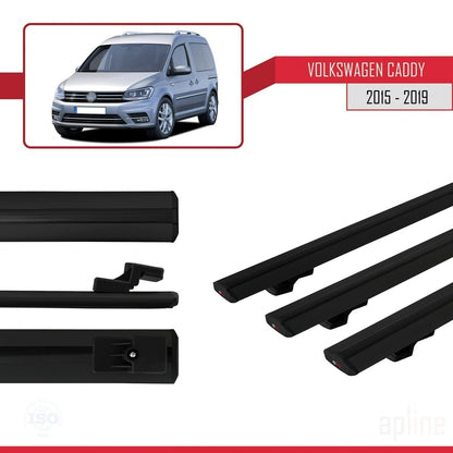 Compatible avec Volkswagen Caddy 3 (SA) 2015-2019 BASIC Model Barres de Toit Railing Porte-Bagages de Voiture Noir Aluminium 3 Barres
