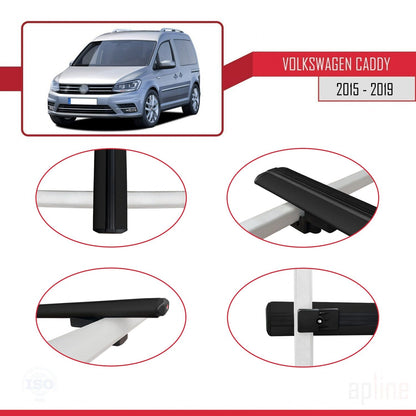 Compatible avec Volkswagen Caddy 3 (SA) 2015-2019 BASIC Model Barres de Toit Railing Porte-Bagages de Voiture Noir Aluminium 3 Barres